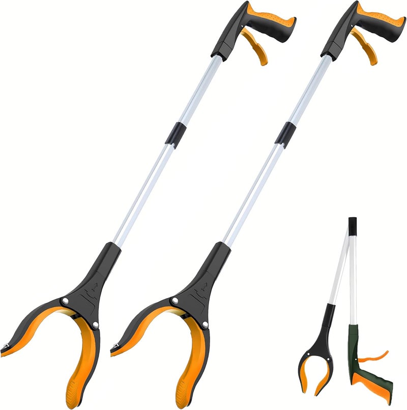 POPDA Grabber Reacher Tool - 32” Extra Long Foldable Gripper and Reaching Tool - Heavy Duty Pick Up Stick Grabbers for Seniors, Trash, Surgery Recovery Must Haves Gifts (Orange*2pc) - Image 1